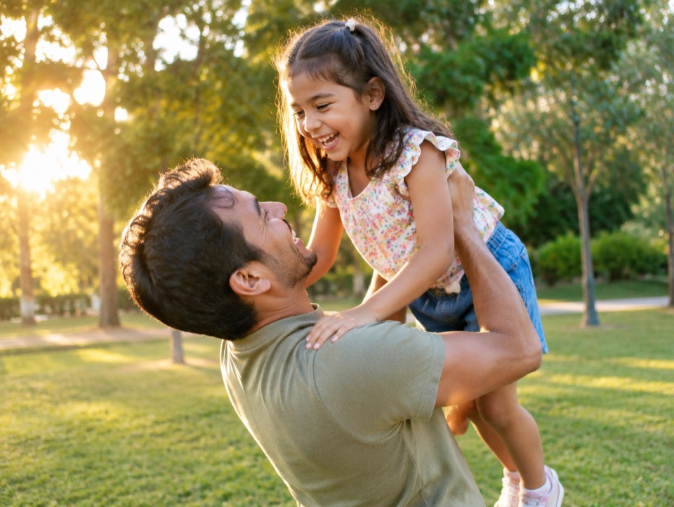 Padre jugando con su hija en un parque